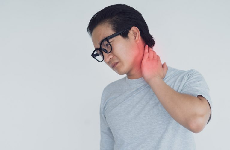 photo asian man with neck joint pain